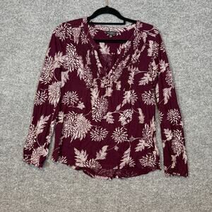 Lucky Brand Shirt Womens Large Purple Floral Vneck Bohemian Long Sleeve